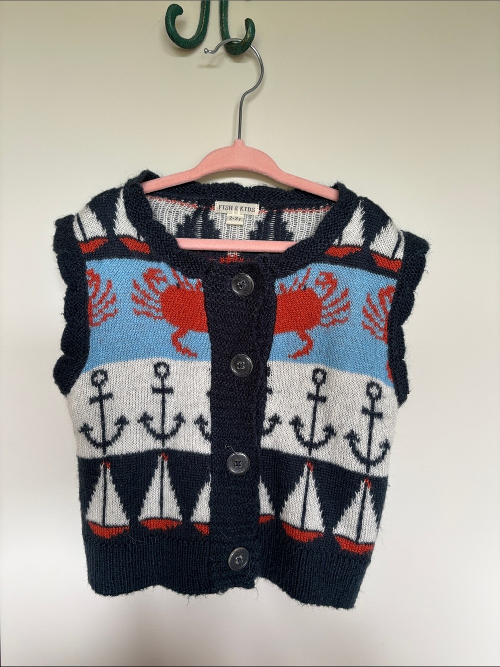 FTSH & Kids 2-3Y Nautical Crab Sailboat Anchor Knit Vest Cardigan